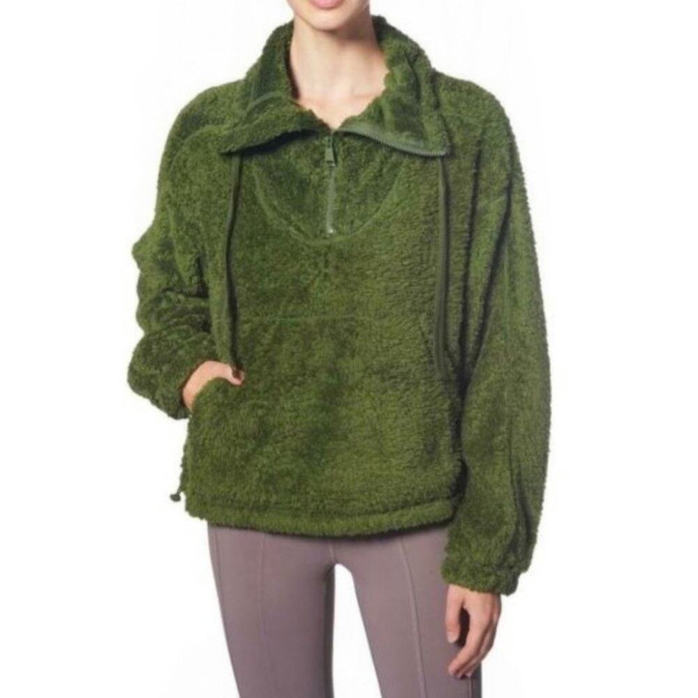 Free People Big Sky Green Womens Faux Shearling Pullover Sweater Size Large